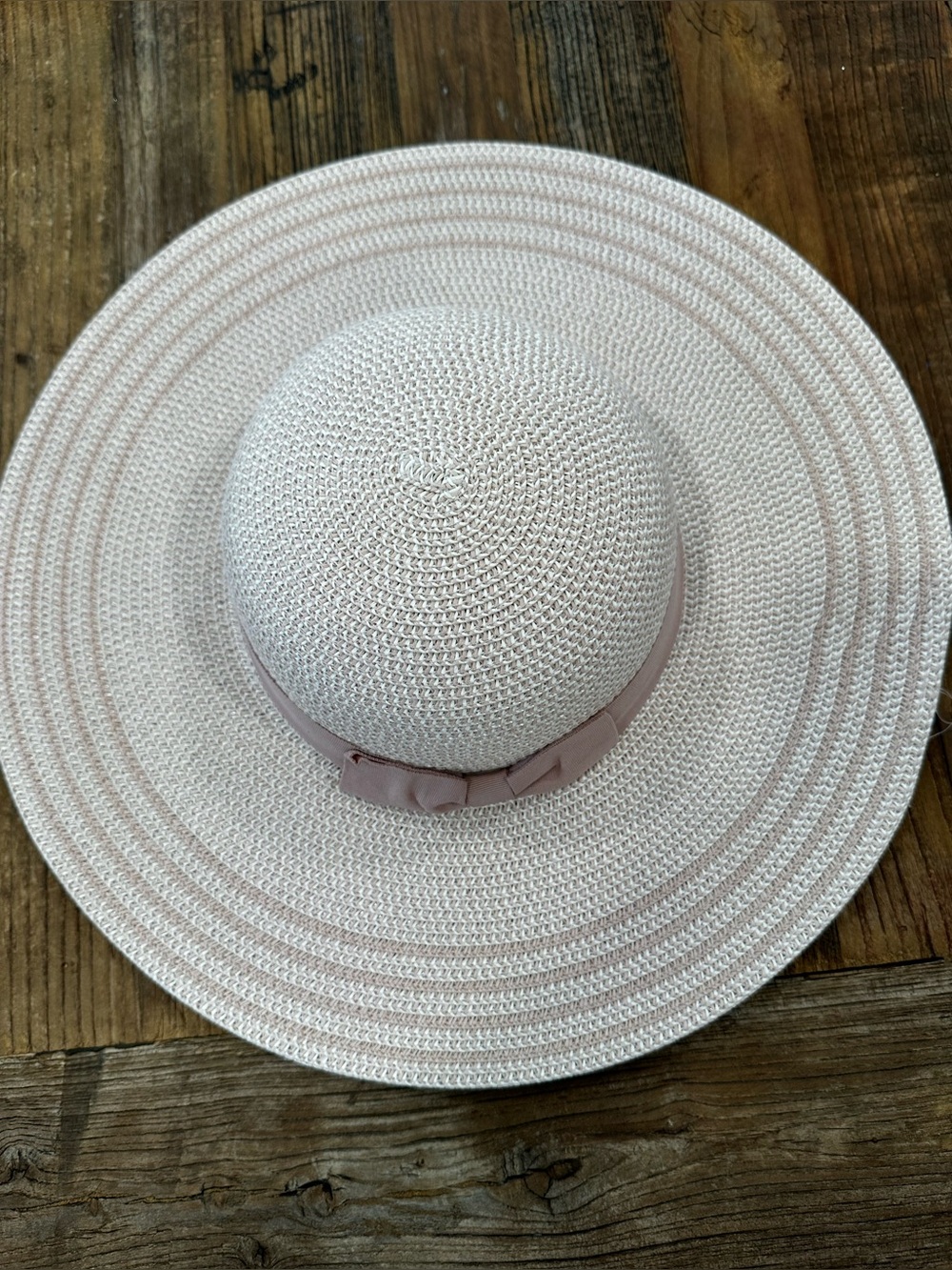 Magid Wide Brim Straw Sun Hat in Pale Pink with Bow Trim